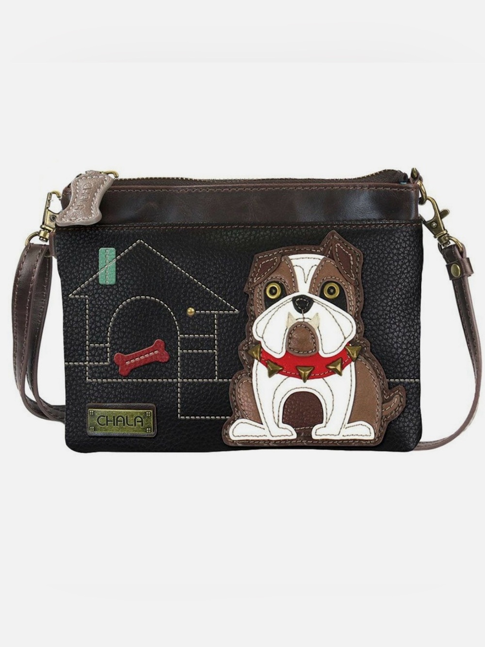 Chala bulldog crossbody bag purse bone zipper pull